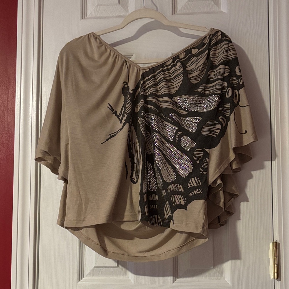 Dots Beige Butterfly Print Blouse